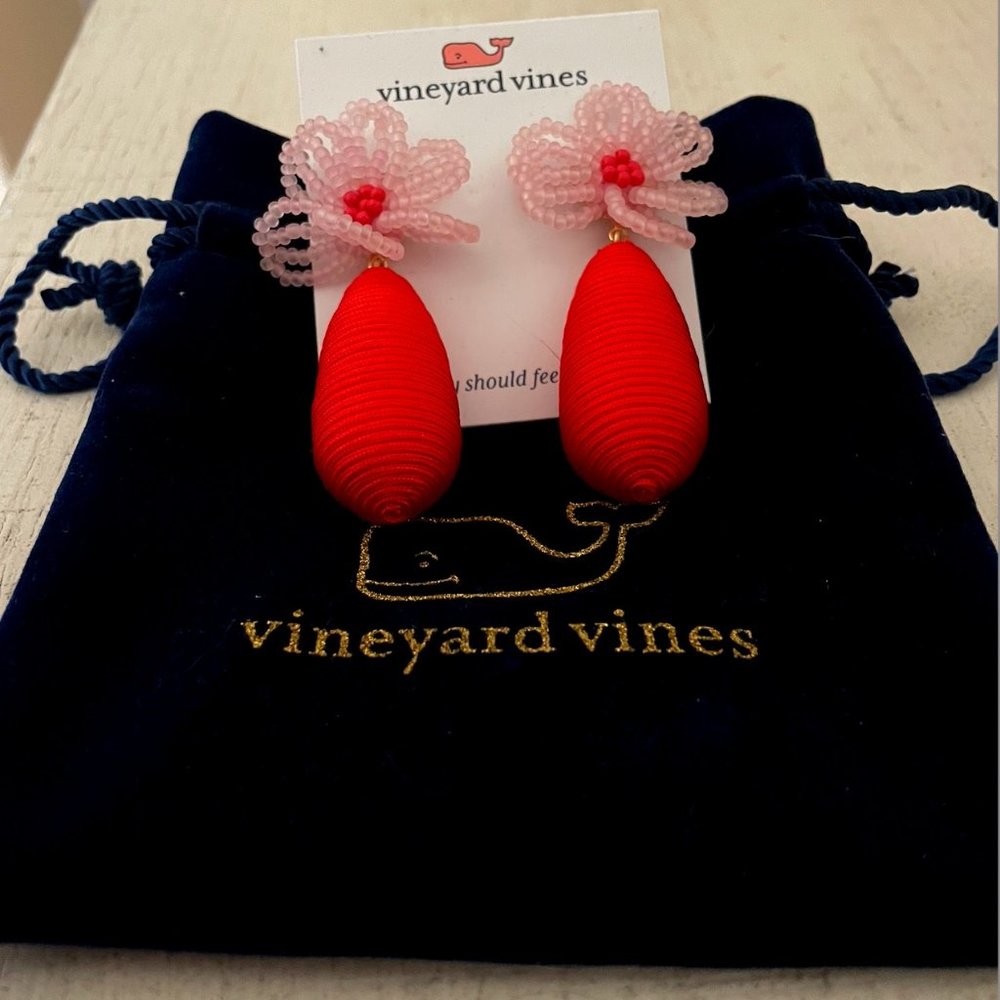Vineyard Vines Flower Beaded Wrap Earrings Papaya Punch